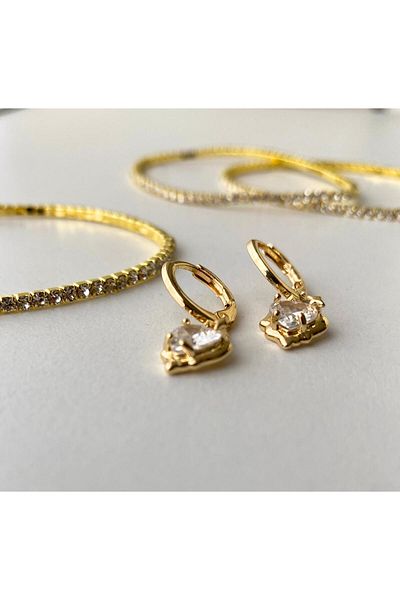 shop Women's Steel Earrings Zircon Stone Gold Earrings