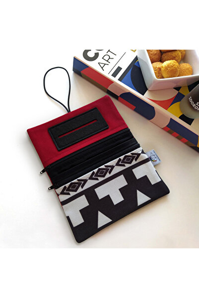 Kirpiwork Bordo Desenli Minimal Kanvas Tütün Çantası