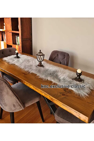 KNC EXCLUSİVE CLASSİC Runner Gray Fur Plush Table Cloth Stylish Decorative Luxury Elegant Modern Decorative Runner