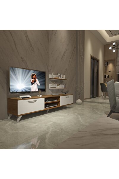 Decoraktiv Eko 4 Mdf Dvd Retro Tv Ünitesi Tv Sehpası - Ceviz - Beyaz