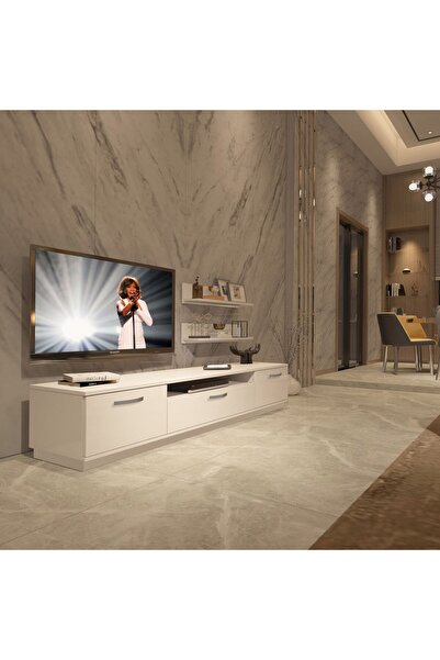 Decoraktiv Trio 200r Mdf Tv Ünitesi Tv Sehpası - Parlak Beyaz