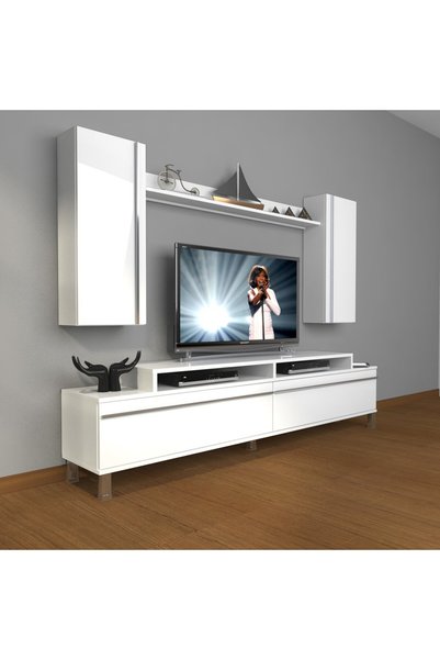 Decoraktiv Ekoflex 7 Mdf Krom Ayaklı Tv Ünitesi Tv Sehpası - Parlak Beyaz