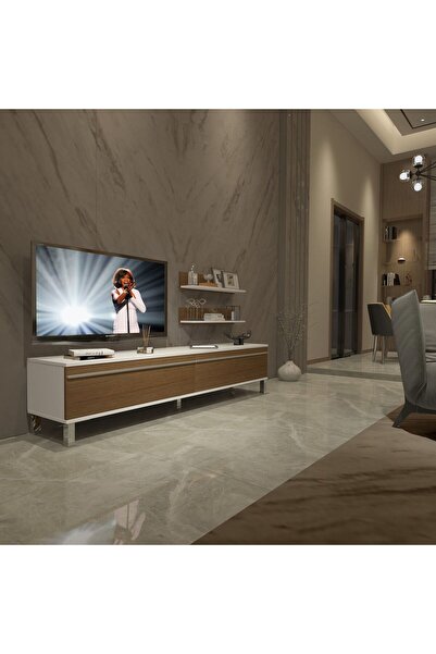 Decoraktiv Eko 4 Mdf Std Krom Ayaklı Tv Ünitesi Tv Sehpası - Beyaz - Ceviz