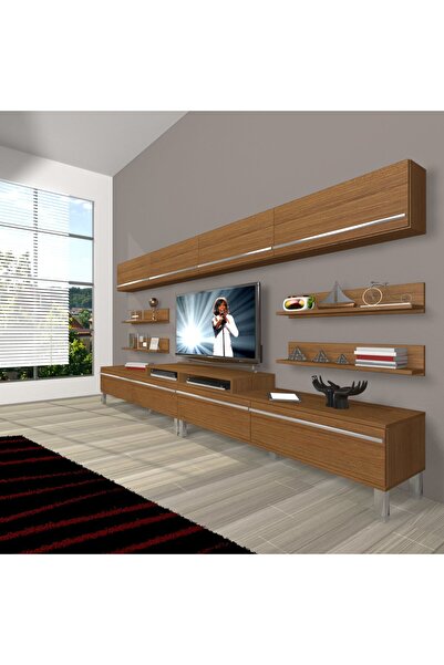 Decoraktiv Ekoflex 360y Mdf Krom Ayaklı Tv Ünitesi Tv Sehpası - Naturel Ceviz