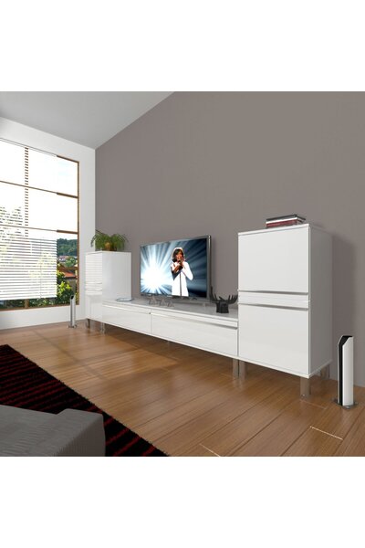 Decoraktiv Eko On2 Mdf Std Krom Ayaklı Tv Ünitesi Tv Sehpası - Parlak Beyaz