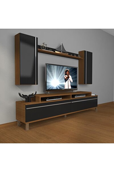 Decoraktiv Ekoflex 7 Mdf Krom Ayaklı Tv Ünitesi Tv Sehpası - Ceviz - Siyah