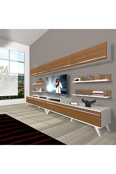 Decoraktiv Ekoflex 360y Mdf Retro Tv Ünitesi Tv Sehpası - Beyaz - Ceviz