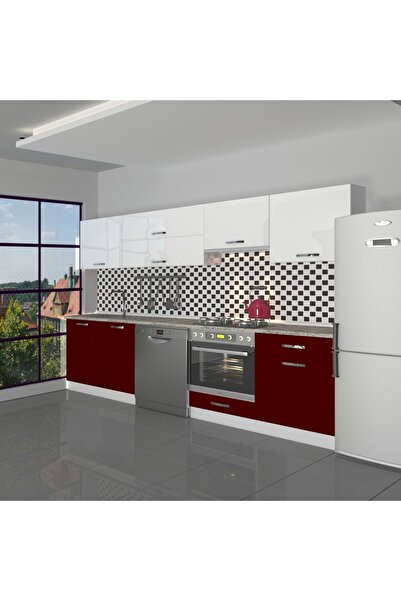 Decoraktiv Elite 280y Ankastre Mdf Hazır Mutfak Dolabı - Bordo - Beyaz