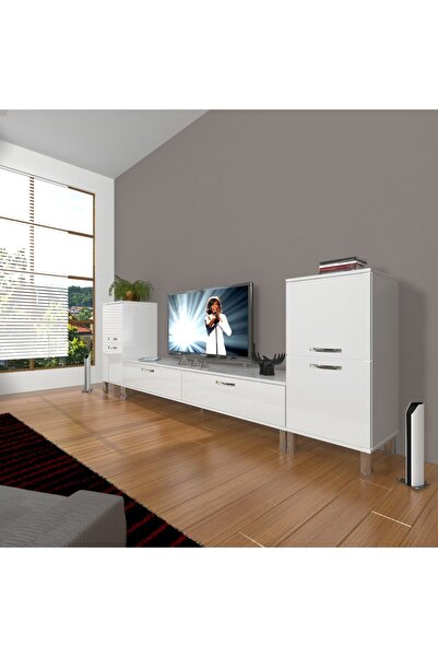 Decoraktiv Eko On2 Slm Std Krom Ayaklı Tv Ünitesi Tv Sehpası - Parlak Beyaz