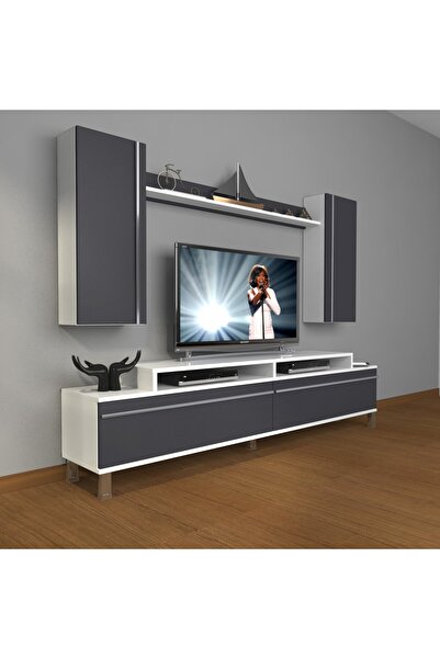 Decoraktiv Ekoflex 7 Mdf Krom Ayaklı Tv Ünitesi Tv Sehpası - Beyaz - Antrasit