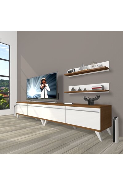 Decoraktiv Eko 220t Mdf Retro Tv Ünitesi Tv Sehpası - Ceviz - Beyaz