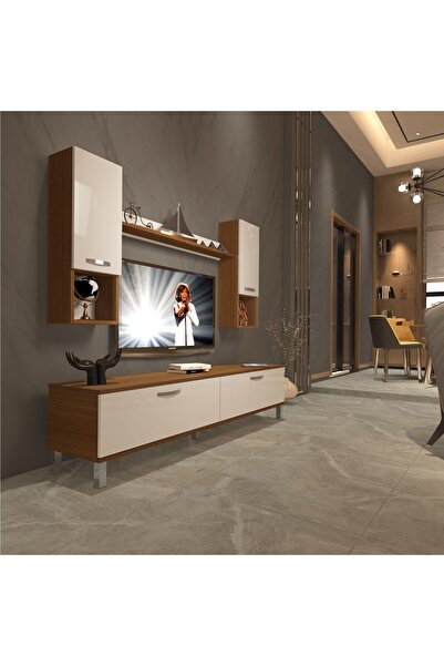Decoraktiv Eko 5da Mdf Std Krom Ayaklı Tv Ünitesi Tv Sehpası - Ceviz - Beyaz