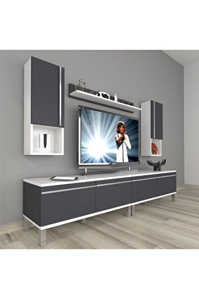 Decoraktiv Eko 5200ta Mdf Krom Ayaklı Tv Ünitesi Tv Sehpası - Beyaz - Antrasit