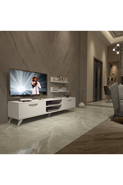 Decoraktiv Eko 4 Mdf Dvd Retro Tv Ünitesi Tv Sehpası - Parlak Beyaz