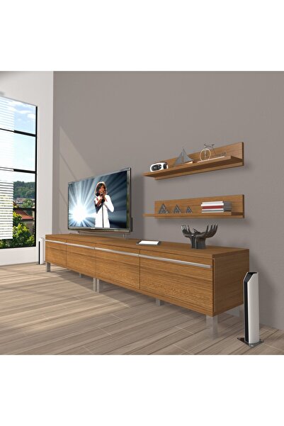 Decoraktiv Eko 200t Mdf Krom Ayaklı Tv Ünitesi Tv Sehpası - Naturel Ceviz