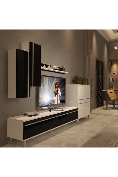 Decoraktiv Eko 6 Mdf Std Krom Ayaklı Tv Ünitesi Tv Sehpası - Beyaz - Siyah