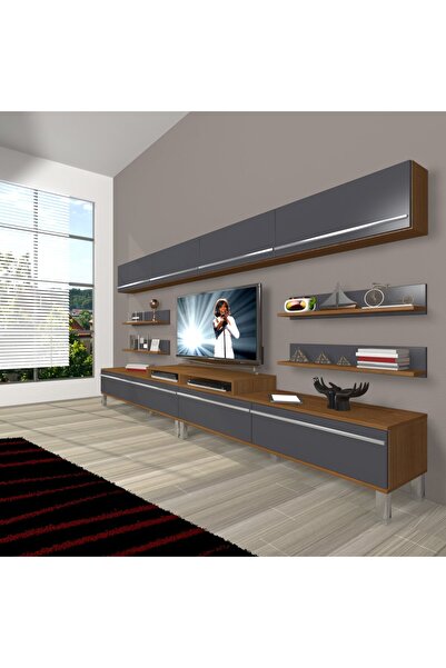 Decoraktiv Ekoflex 360y Mdf Krom Ayaklı Tv Ünitesi Tv Sehpası - Ceviz - Antrasit
