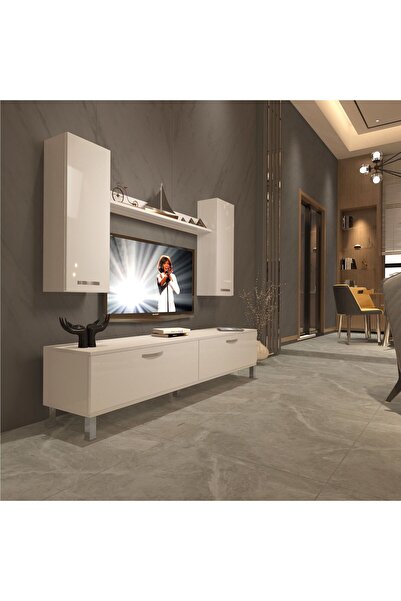 Decoraktiv Eko 7 Slm Std Krom Ayaklı Tv Ünitesi Tv Sehpası - Parlak Beyaz