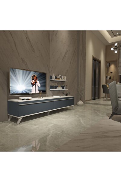Decoraktiv Eko 4 Mdf Std Retro Tv Ünitesi Tv Sehpası - Beyaz - Antrasit