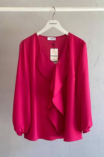 Hanezza Plus Size Ruffle Jessica Crepe Blouse Fuchsia, 50-52