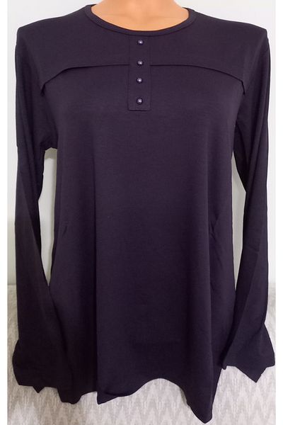 Anne Er Clothing Mother Combed Cotton Blouse Long-Sleeve Crew Neck Purple