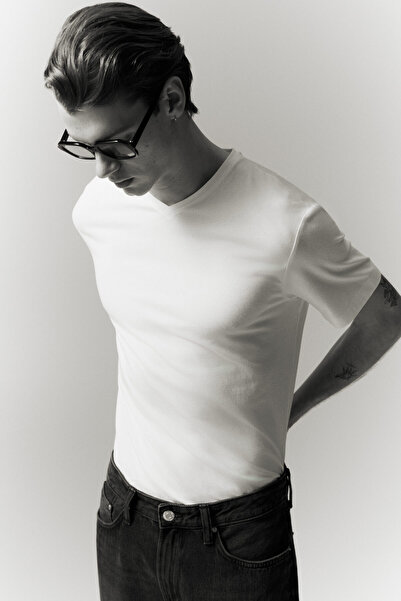 H&M 5'li V Yakalı Tişört Slim Fit