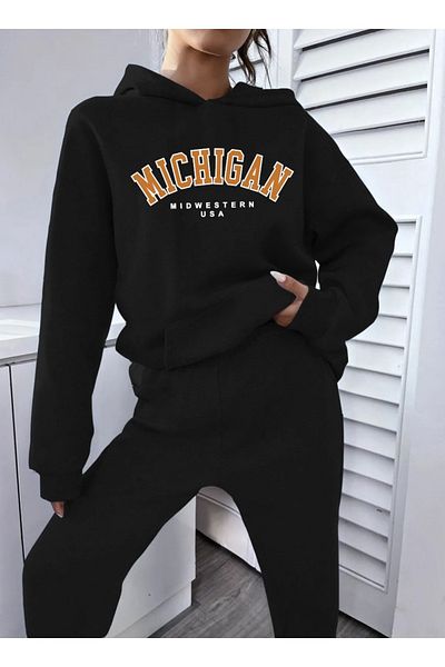 Frisson Hooded Printed Sweatshirt and Jogger Tracksuit Set