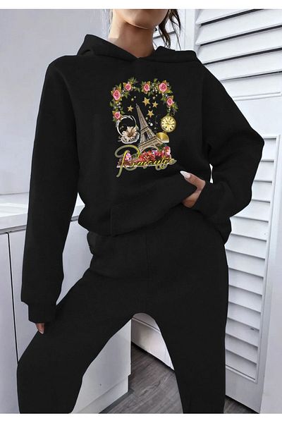 Frisson Oversize Hooded Tracksuit Set - Sweatshirt and Jogger