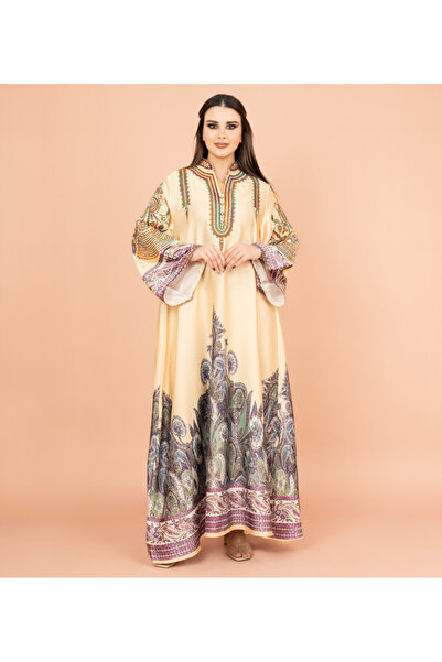 IKKXA جلابية لامعة من الكريستال والمطبوعات