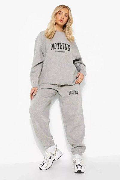 Nebulaa Tekstil NO THING με τύπωμα Σετ αθλητικής φόρμας με λαιμόκοψη oversized