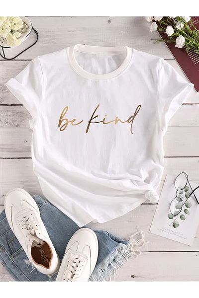 Elfa Tekstil Unisex BE KIND Μπλουζάκι με στάμπα Crew Neck Oversize