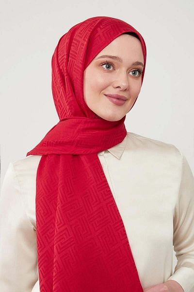 Levidor Red Labyrinth Pattern Blue Jacquard Shawl