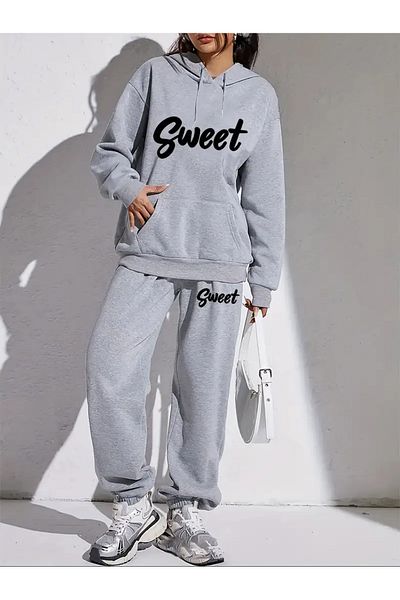 Frisson Sweet Printed Women's Tracksuit Set - Oversize Hoodie