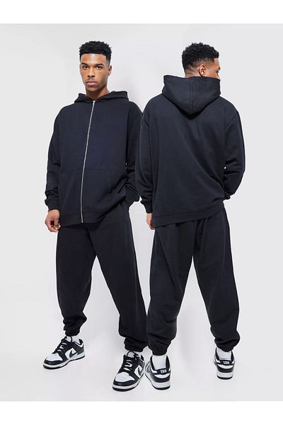 Frisson Men's Hooded Zippered Sweatshirt Bottom-Top Tracksuit Set