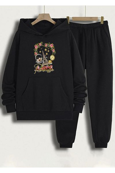 Frisson Oversize Hooded Tracksuit Set - Sweatshirt and Jogger
