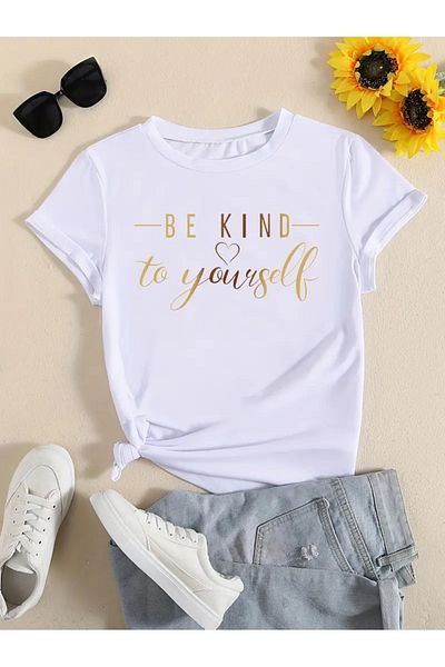 Elfa Tekstil Unisex BE KIND Μπλουζάκι με στάμπα Crew Neck Oversize