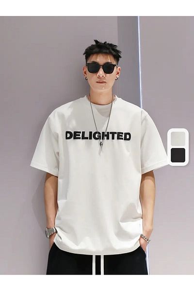 Elfa Tekstil Unisex DELIGHTED Μπλουζάκι με στάμπα με λαιμόκοψη Oversize