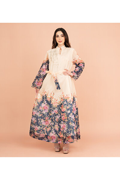 IKKXA جلابية مطرزة بالزهور وحزام