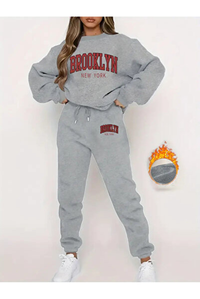 Nebulaa Tekstil Printed Crew Neck Bottom Top Set Oversize Tracksuit Set