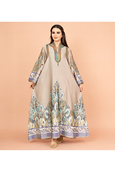 IKKXA جلابية لامعة من الكريستال والمطبوعات