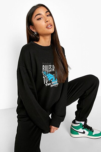 Nebulaa Tekstil Γυναικείο Φούτερ με στάμπα μπλε πεταλούδα Φούτερ στο κάτω μέρ...