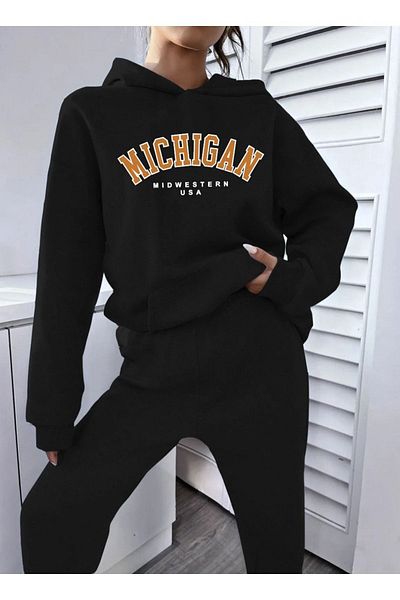 Frisson Hooded Printed Sweatshirt and Jogger Tracksuit Set