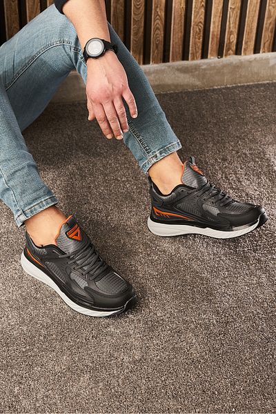 İmerShoes Pantofi de sport casual pentru bărbați, negru, portocaliu afumat, cu șireturi, cu talpă groasă, pantofi sport confortabili 4267