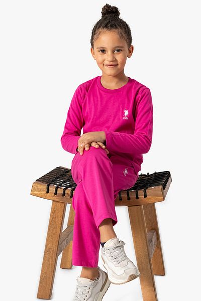 U.S. Polo Assn. U.S. Polo Assn. Costum de pijama cu mânecă lungă fucsia pentru fetiță