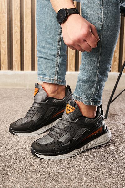 İmerShoes Pantofi de sport casual pentru bărbați, negru, portocaliu afumat, cu șireturi, cu talpă groasă, pantofi sport confortabili 4267