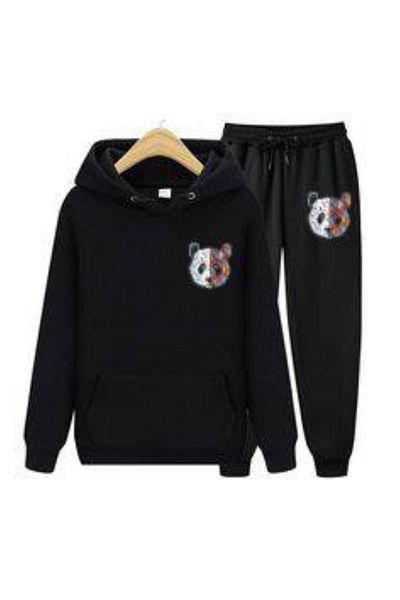 Frisson Black Panda Patterned Modern Oversize Cotton Tracksuit Set