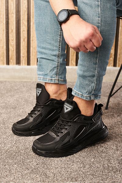 Nstil Pantofi de sport negri pentru bărbați ocazional, cu șireturi, cu talpă groasă, pantofi sport confortabili 4267