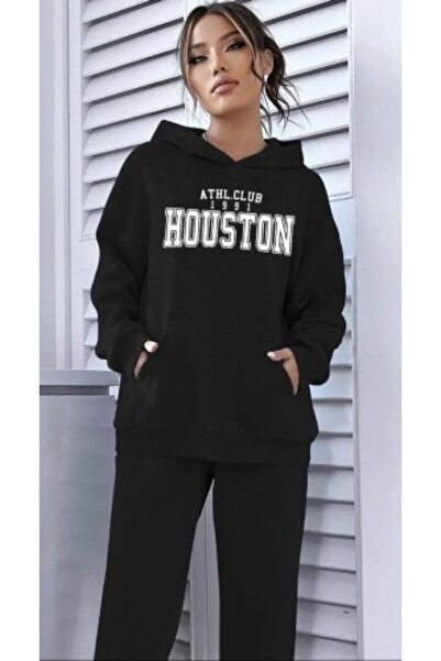 Elfa Tekstil Комплект анцуг - Черен комплект с щампи Суичър за джогинг с качу...