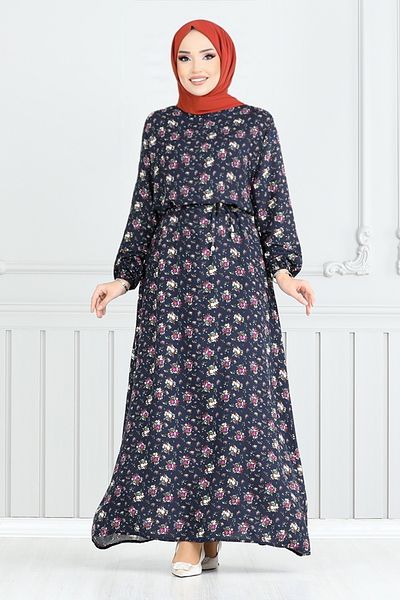 ModaMerve Φόρεμα Floral Viscose 807OZR1047-M Navy