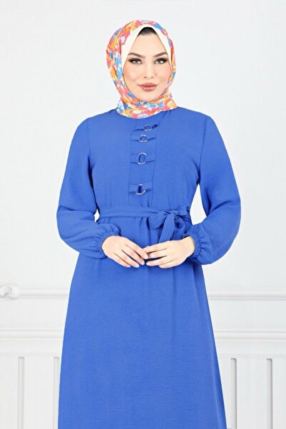 ModaMerve Kemerli Aerobin Elbise -M İndigo